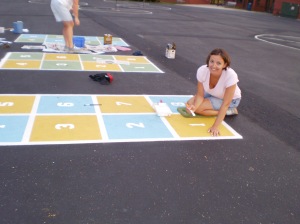 Pam painting the number grids